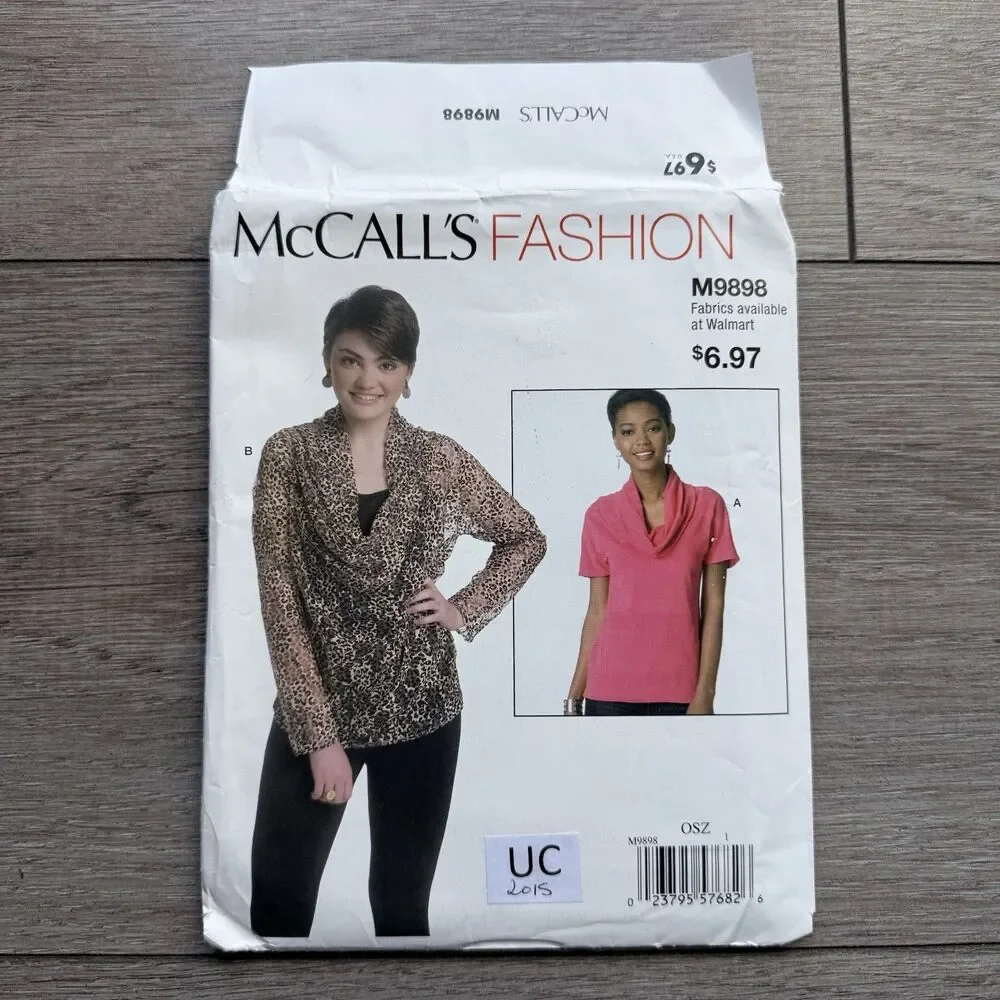 McCalls Fashion Sewing Pattern 9898 Misses Knit Top Scoop Cowl Neck Blouse XS-XL